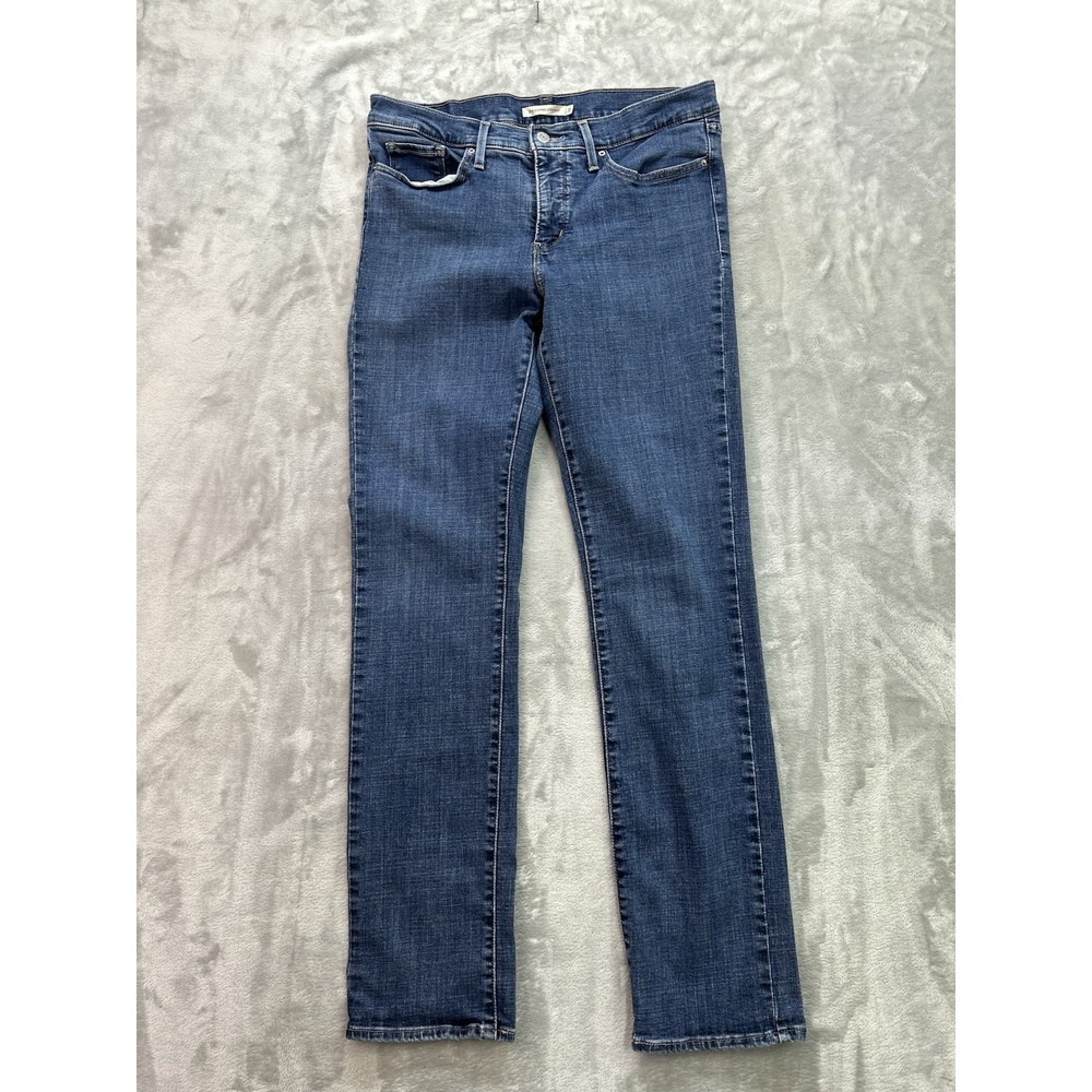 Levis 314 Shaping Straight Jeans Womens Sz W31 L34 Blue Stretch Mid Rise Western